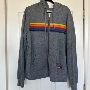 Aviator Nation Gray Hoodie with Rainbow Stripes